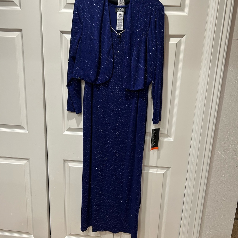 Elegant Blue Evening Gown with Jacket Size 24 NWT
